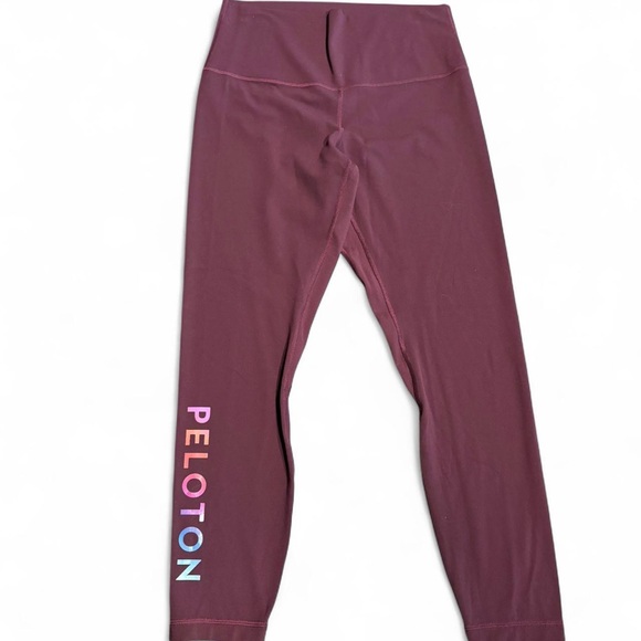 Lululemon Athletica Peloton Maroon Leggings with Multicolor Logo LIKE NEW - Picture 5 of 7